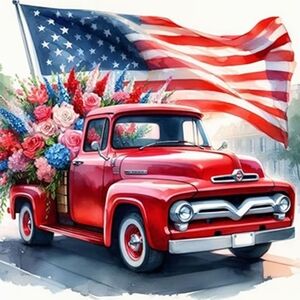 11.8x11.8 American Style Vintage Truck with Floral Design DIY Diamond Art Kit